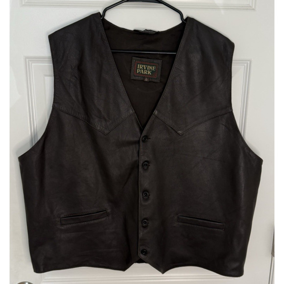 IRVINE PARK Brown Genuine Leather Vest Classic Stylish Festival Men's Size XL - Picture 1 of 3